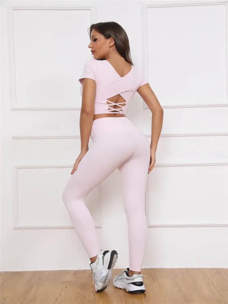 

Solid Color Sports Bra & Hip-lifting Leggings, Yoga Fitness Running Suit