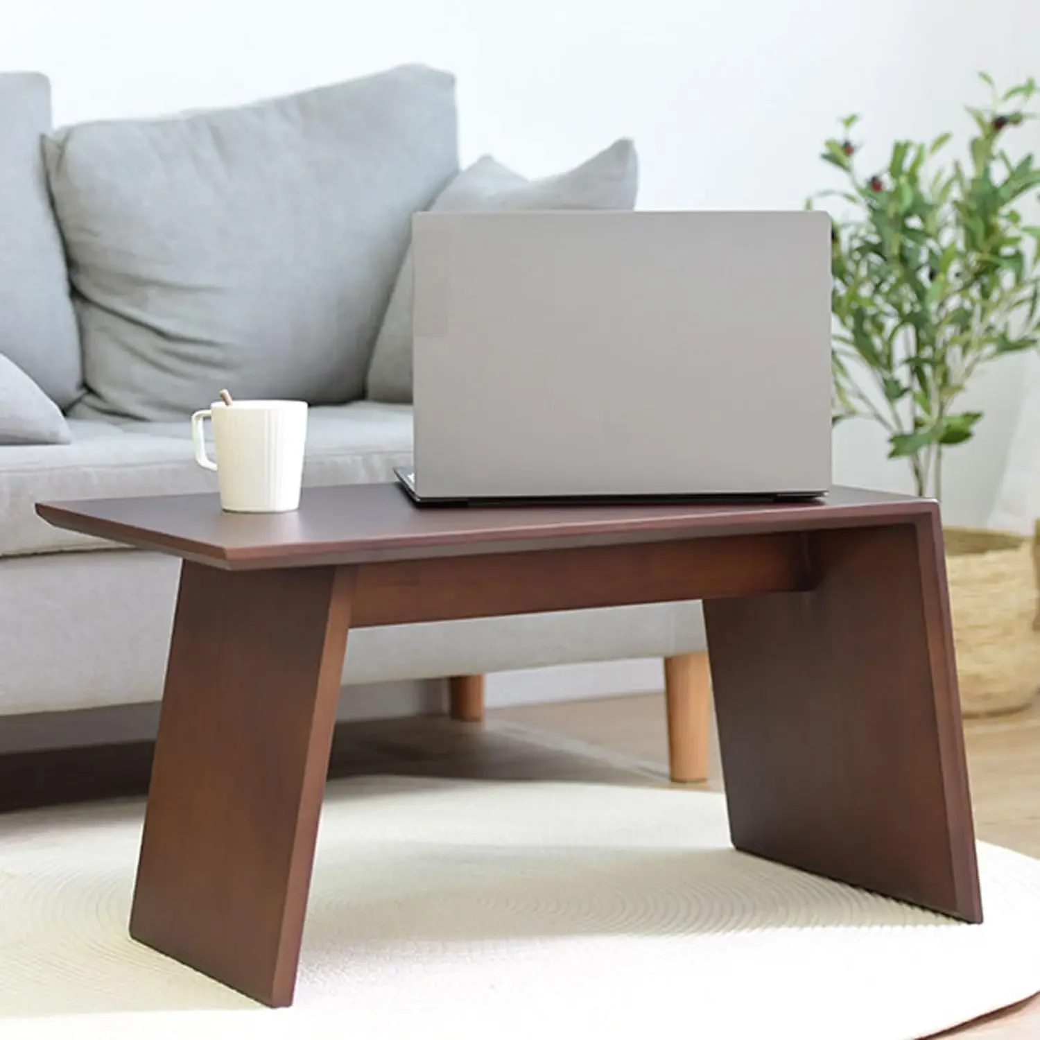 Modern C-Shaped End Table Table Solid Wood Frame Space-Saving Small Side Table Place Coffee and Eating Snack Tray for Living Roo