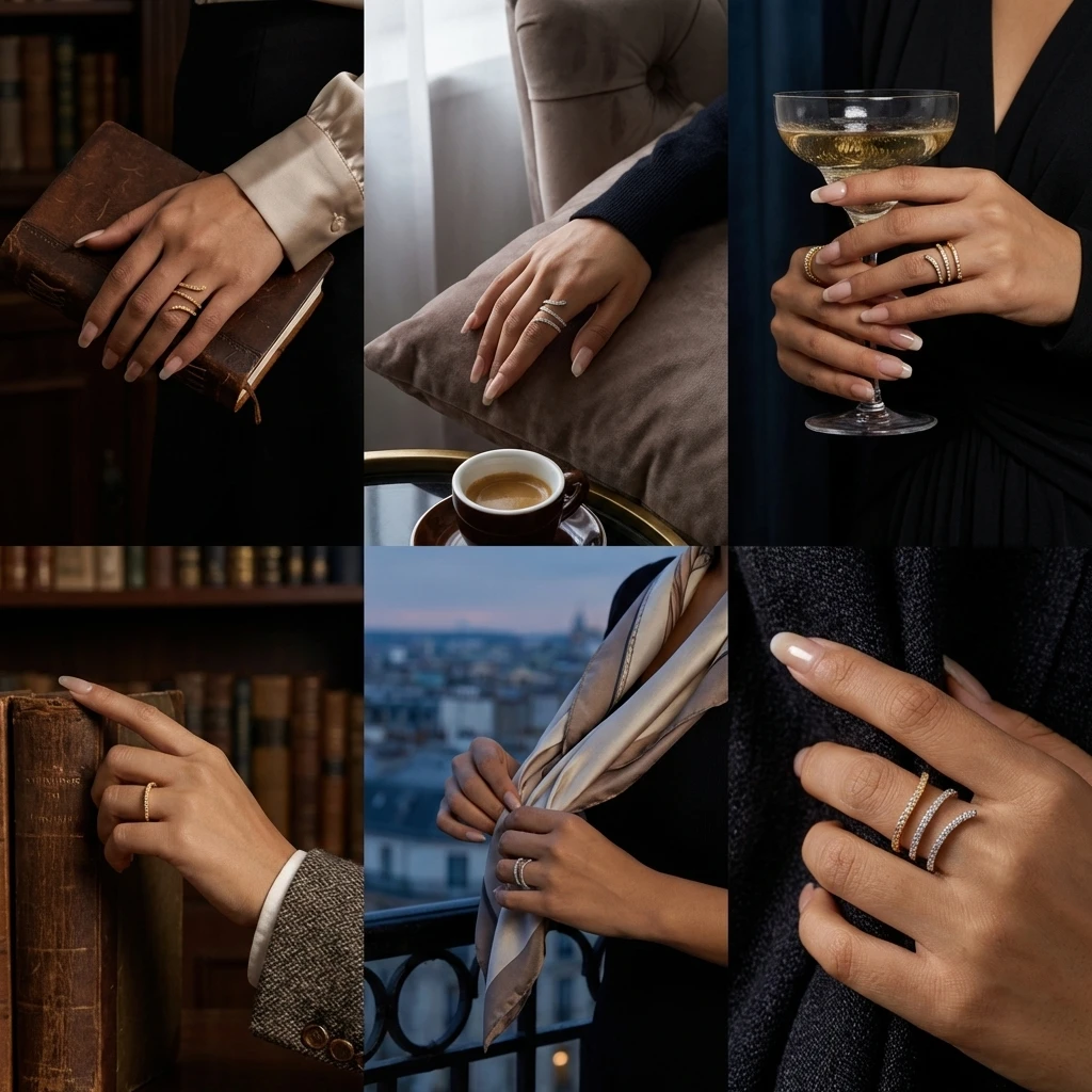 Eleganter geometrischer Rankenring für Damen aus Messing mit Zirkonia, langer Wickelring für Cocktailpartys, Abschlussbälle, romantischer, zarter Schmuck. – Detail 2
