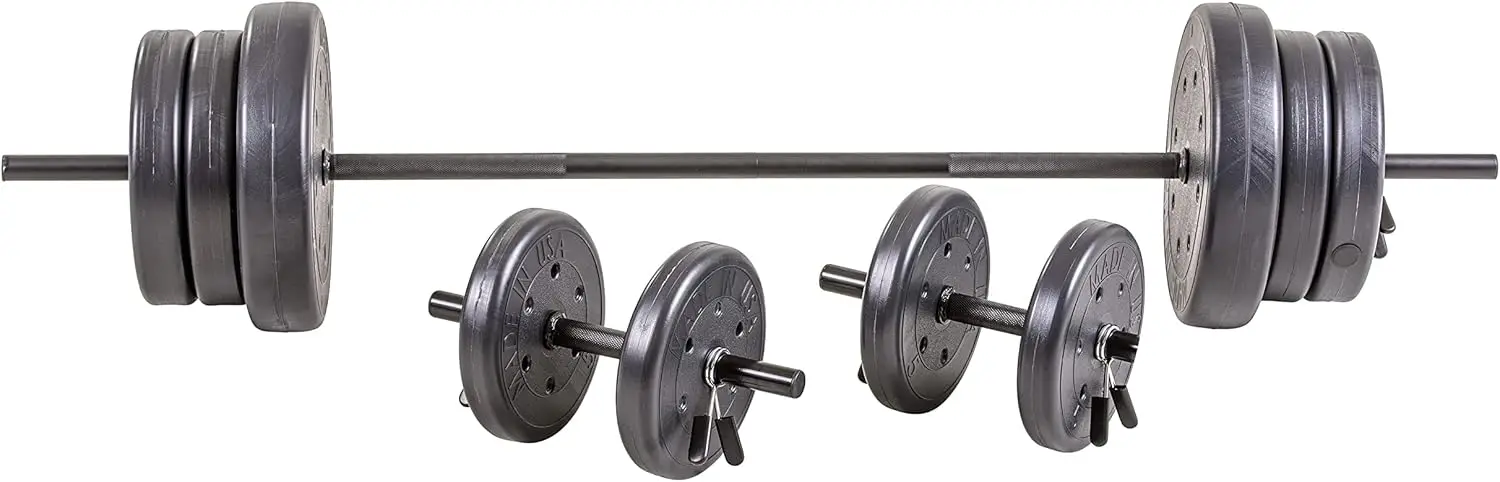 

105 Pound Barbell Adjustable Weight Set for Home Gym with Two Dumbbell Bars and Full 6 Ft Bar, Equipment for Strength Training