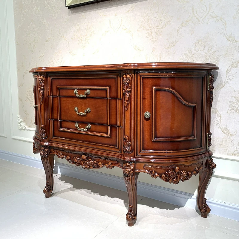 LMM vintage carved light luxury villa storage and entryway lacquered side cabinet