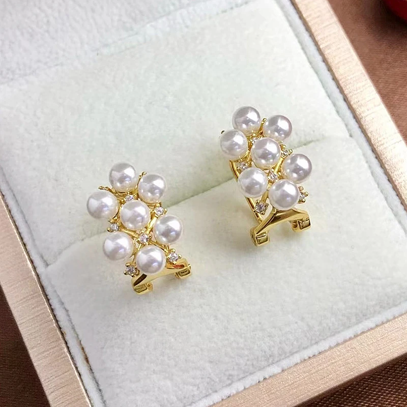 

MeiBaPJ Real 925 Sterling Silver Natural Semiround Pearl Flower Stud Earrings Fine Charm Party Jewelry for Women