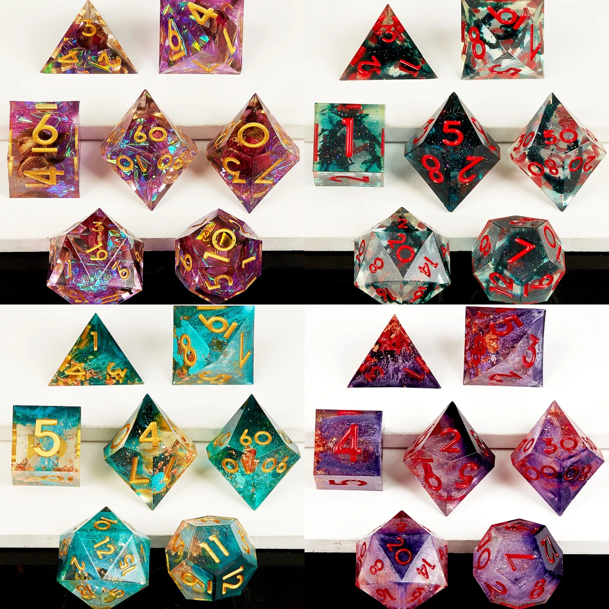 D&D Dice Set - 7-Piece Sharp Edge Red Resin Dice for Dungeons & Dragons, Perfect for RPG and Tabletop Games