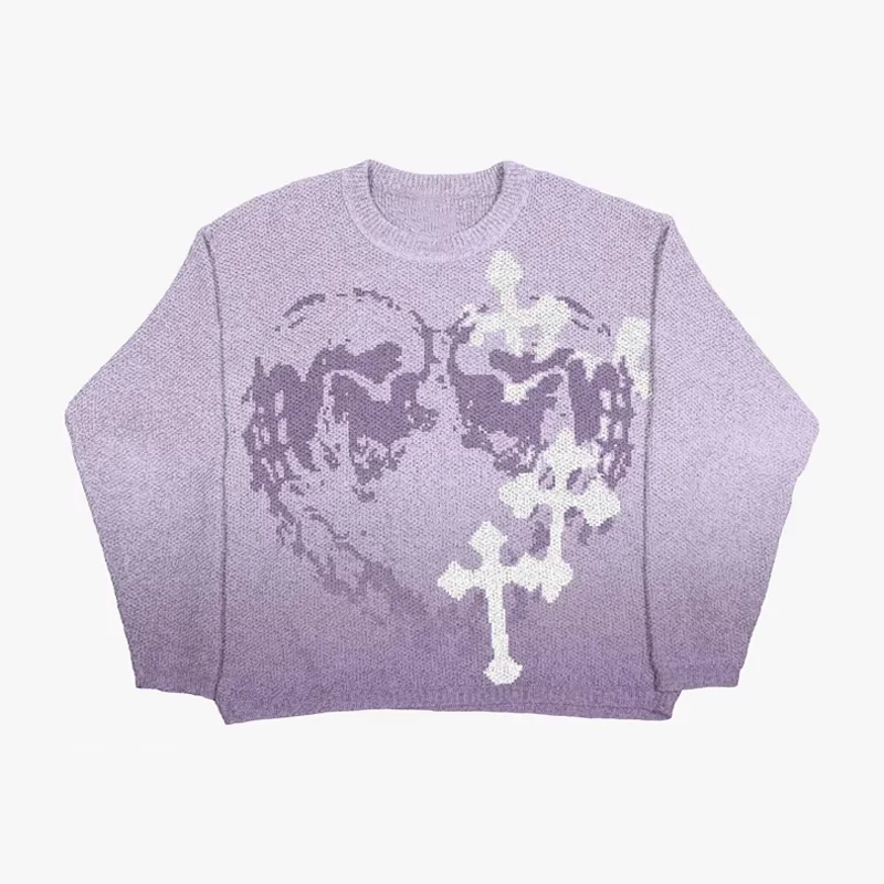 

Love Skeleton Knit Sweater Male Hip Hop Anime Rap Retro Vintage Loose Ugly Pullover Y2K Men's Knitwears Oversized Women Sweater