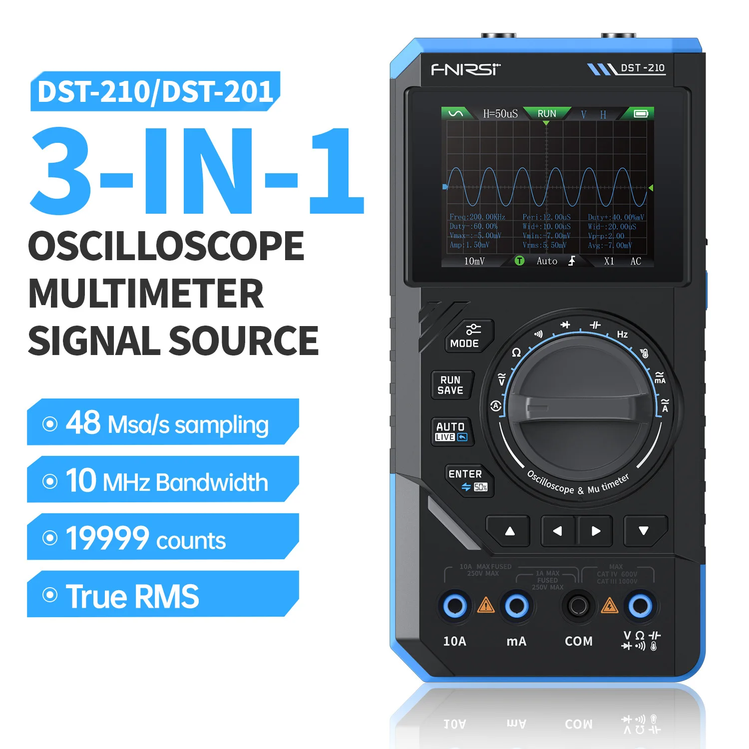 FNIRSI DST-210 3-in-1 Handheld Digital Oscilloscope Multimeter 19999 Counts Portable Automotive Oscilloscope Electrical Tool