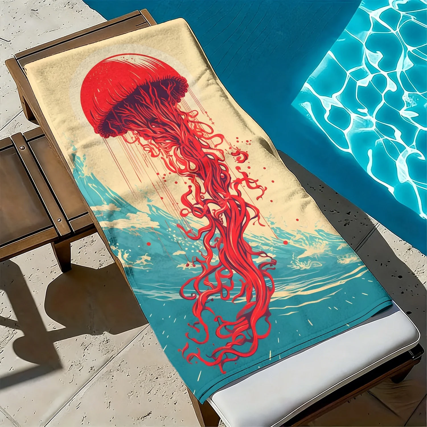 Dreamy jellyfish ocean ripple pattern polyester microfiber beach towel is highly absorbent, suitable for swimming beach outings
