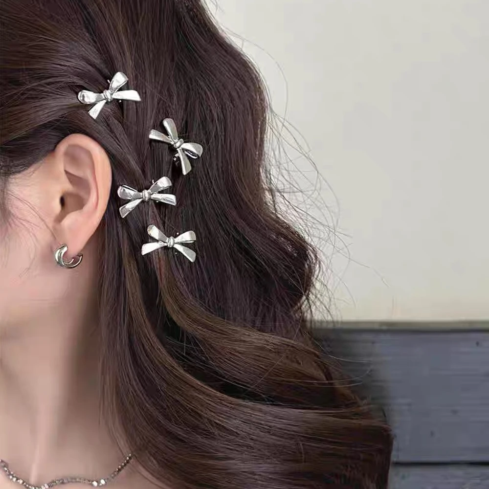 Cute Mini Bowknot Hair Clip Simple Gold Silver Color Metal Alligator Duckbill Hairpin For Women Girls Daily Hair Accessories