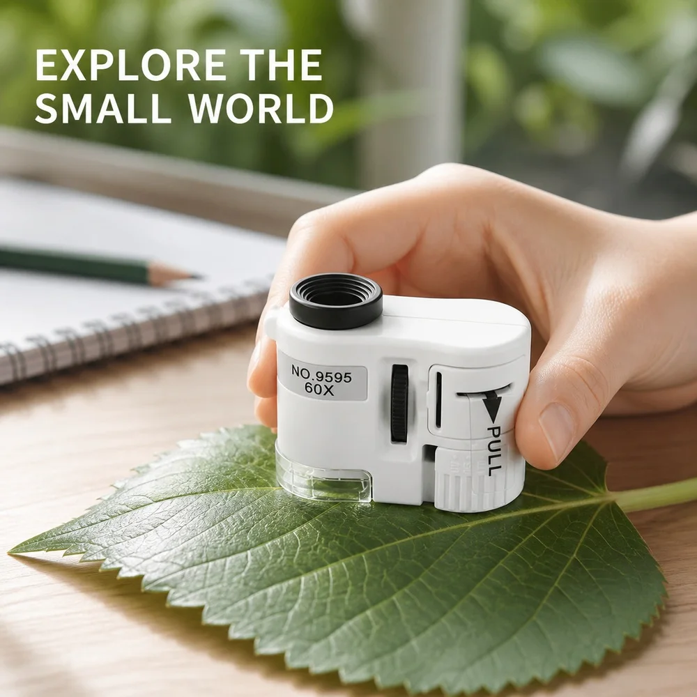 Mini 60X LED Microscope Portable Monocular Magnifying Tool for Students Coins Stamps Leaves Circuit Board Inspection