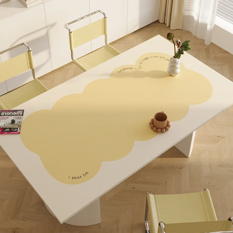 Yellow White Table Mat Waterproof Oil-Proof PVC Tablecloth High Temperature Resistant Table Mats Can Be Cut Artistic Tablecloth