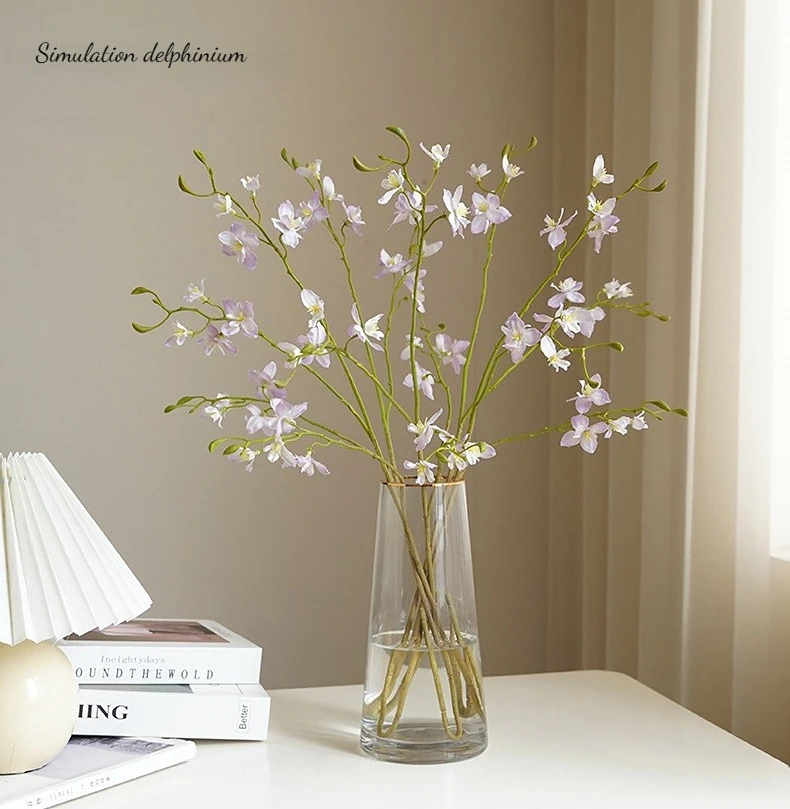 6 Stück künstliche Hyazinthenblumen mit 3 Zweigen aus Seidenimitat für Heimdekoration, Tischdekoration, Hochzeitsblumenarrangements, Delphinium-Blumen. – Detail 1