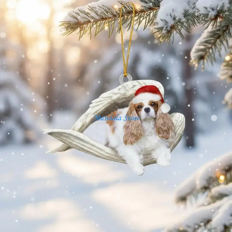 U2JC Angel Dog Car Hanging Ornament Shatterproof Acrylic Christmas Tree Decoration For Festival Tree Wreath Car Interiors