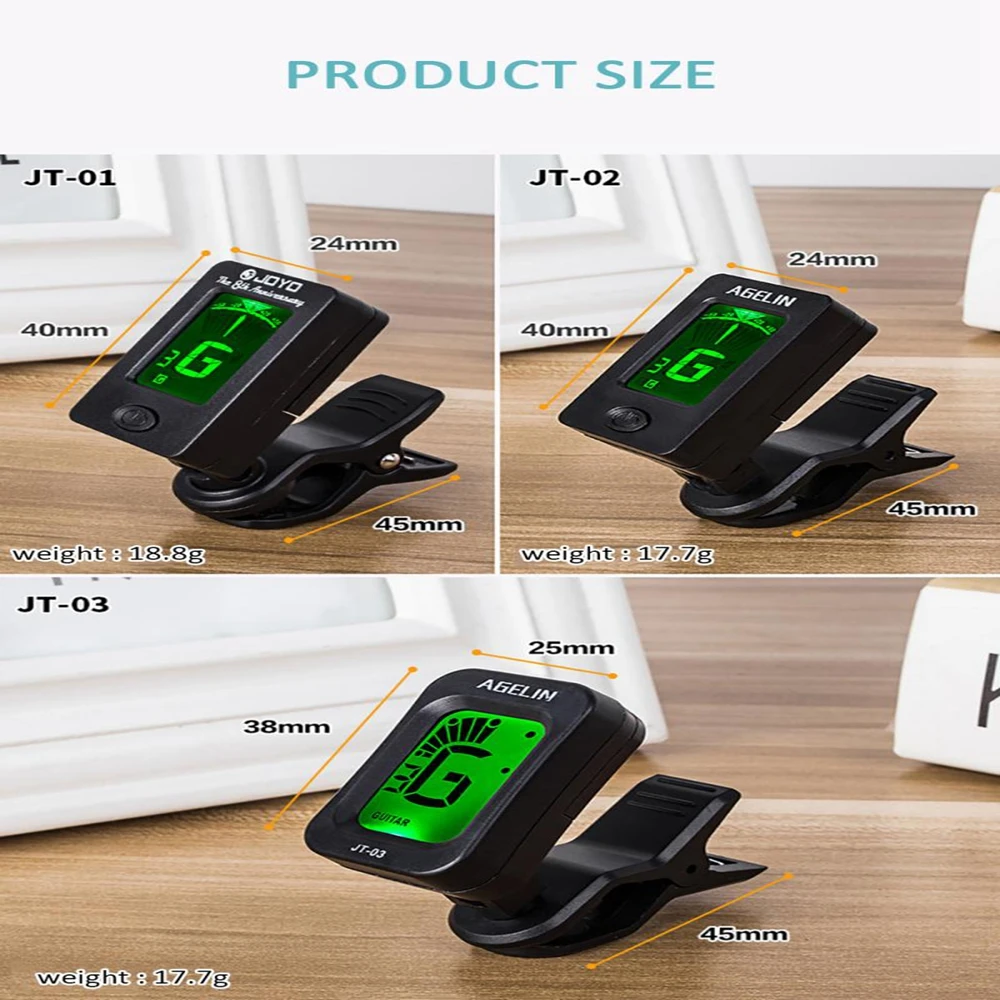 Clip On Guitar Tuner For All Instruments, Ukulele, Guitar, Bass, Mandolin, Violin, Banjo with LCD Display(1pcs tuner&4pcs Picks)