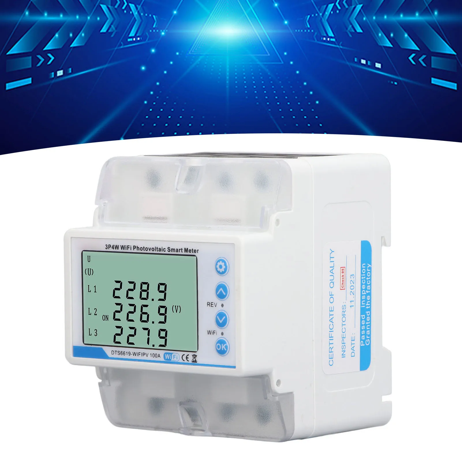 

Фотоэлектрический интеллектуальный счетчик Tuya WiFi с четким обзором, двунаправленный измерительный счетчик энергии Wi-Fi, 60‐300 В с подсветкой для промышленного использования