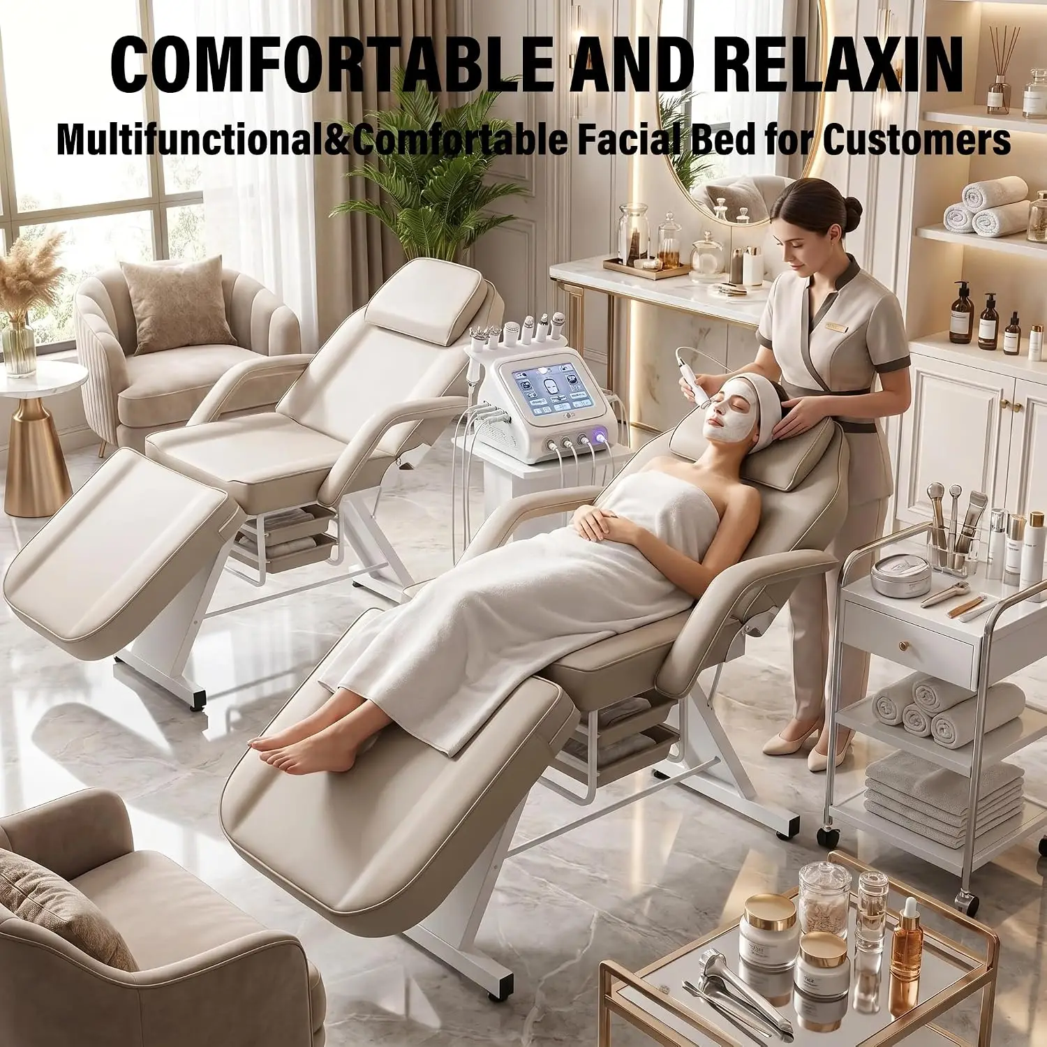Tattoo Chair for Client,Facial Tattoo Spa Bed with Wheels for Esthetician