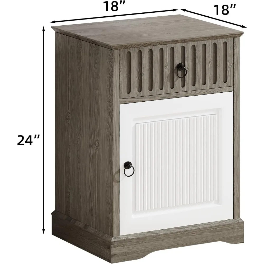 Rustic Storage Nightstand with Drawer for Farmhouse Bedroom and Living Room End Table