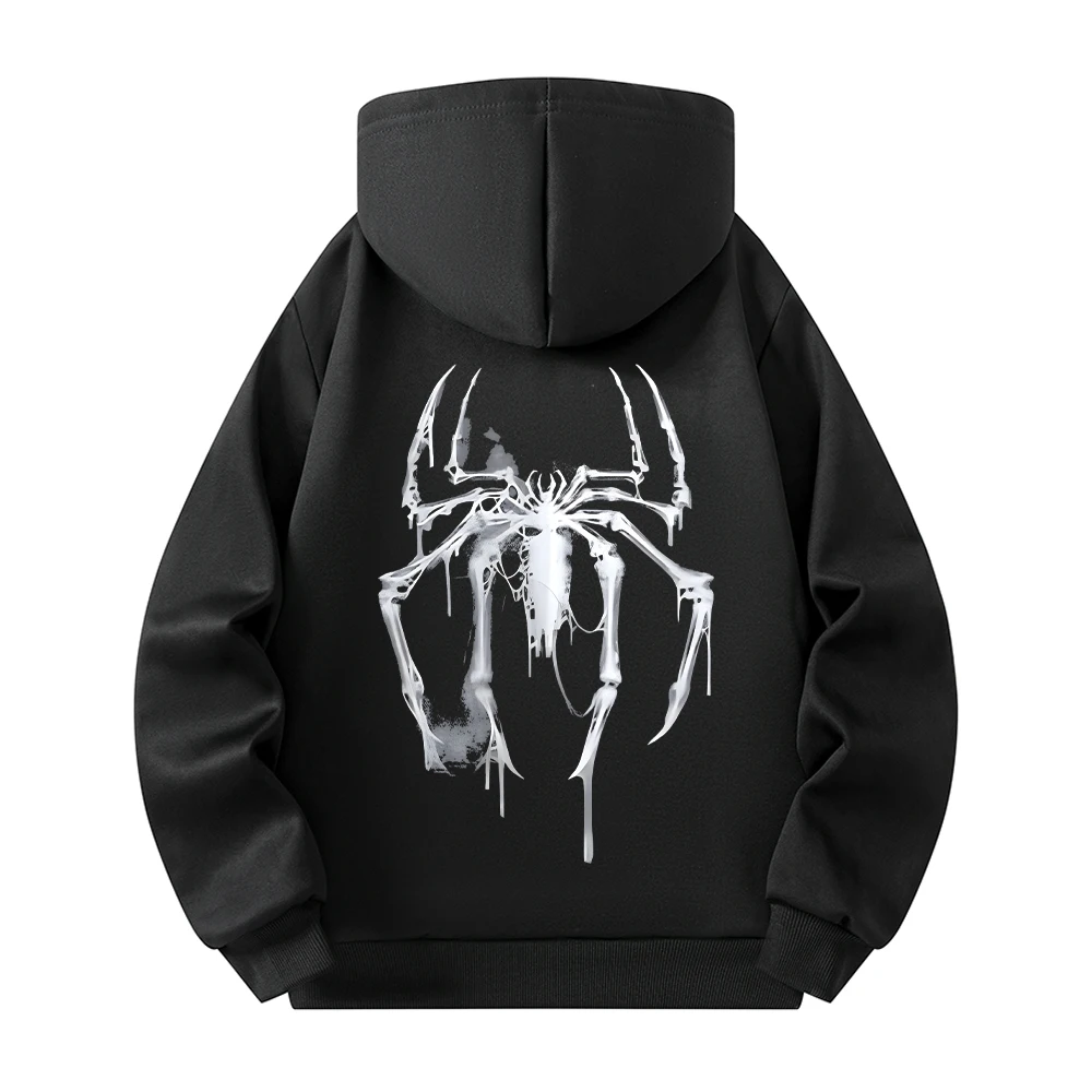 Men's Half Zip Hoodie With Personalized Spider Print Street Style Casual Sweatshirt Autumn And Winter Trendy Fitness Commute Top