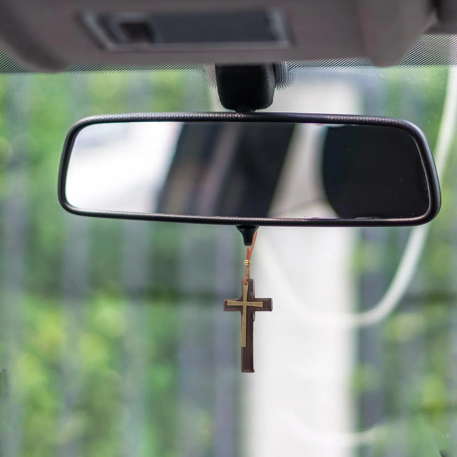 

Vintage Double Layer Rear View Mirror Ornament Car Interior Decoration Hanging Cross Pendant Religious Charm