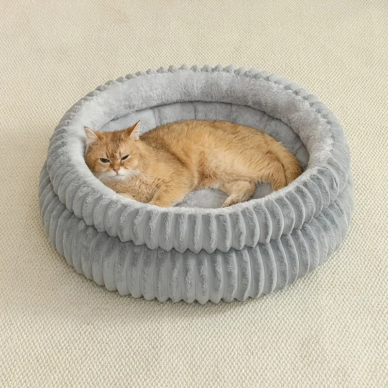 Round Cute Cat Bed for Large Dog Bed Pet Basket Cozy Cat House Super Soft Pet Bed Plush Dog House For Medium Warm Sleep Kitten