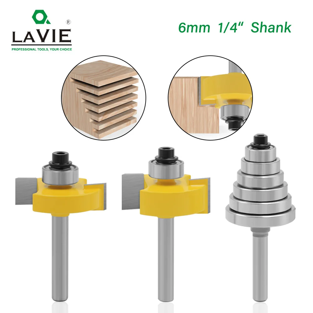 6mm handle 1/4 handle three-piece ball T-cutter 7 bearing notches Adjustable woodworking milling cutter slotting knife