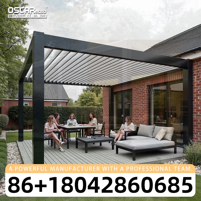 Modern Bioclimatic Powder Coated Waterproof Louvre Roof Aluminum Structure Custom Sized for Balconies Gardens Patios pergola