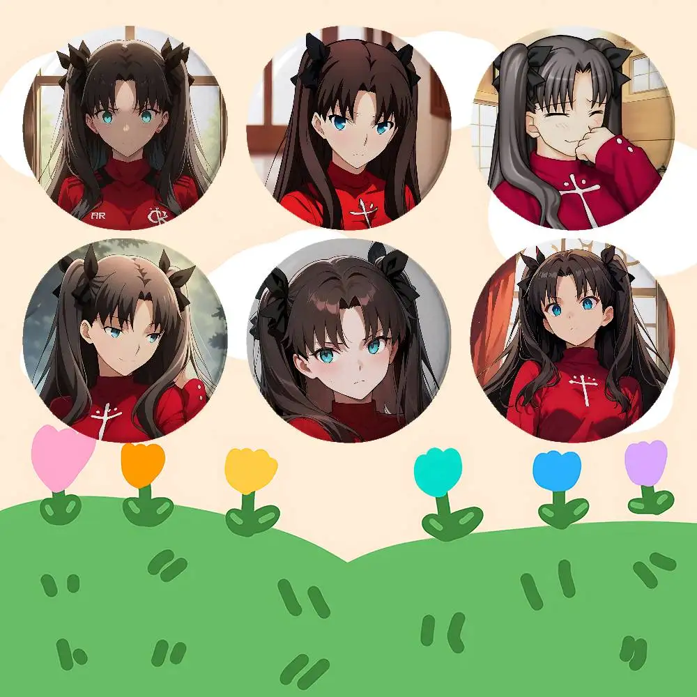 Anime Rin Tohsaka Badges Peripheral Lapel Pins Tinplate Round Brooch For Shoulder Bag Accessories Souvenir Gifts