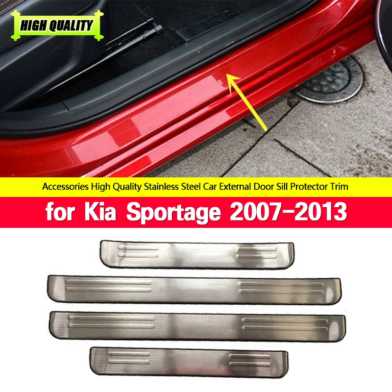 

For Kia Sportager 2007-2013 4pc High Quality Stainless Steel Scuff Plate/Door Sill Protector Sticker Car Styling Pedals