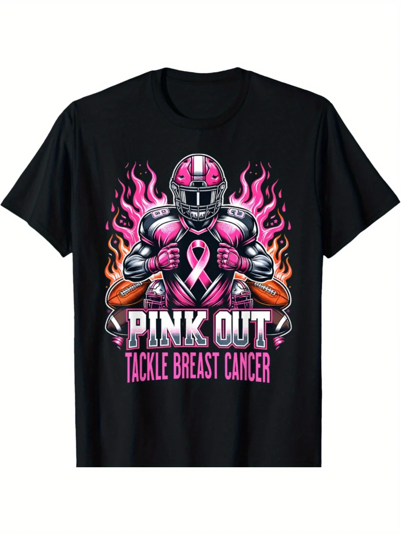 تي شيرت كرة القدم Pink Out Tackle لسرطان الثدي - تي شيرت للتوعية بالرياضة السوداء