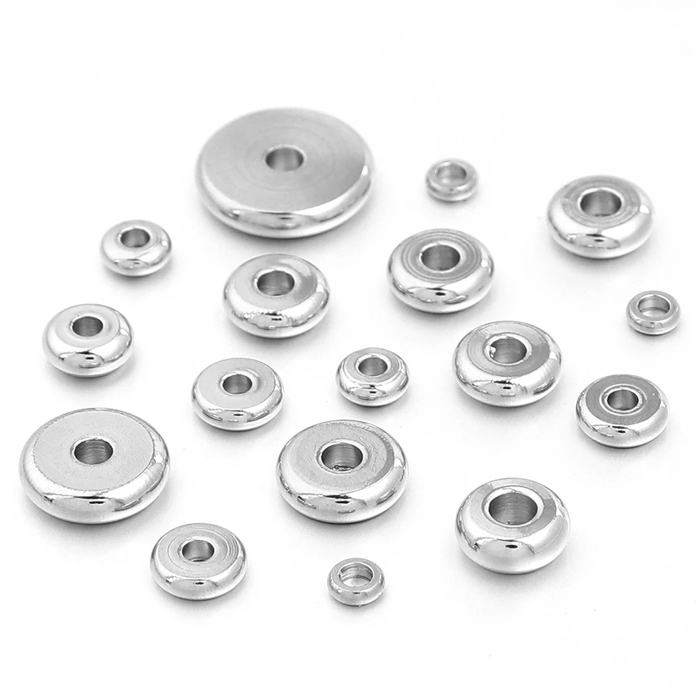 SAUVOO Edelstahl Flache Runde Perlen Metall Lose Spacer Perlen Für Halskette Armband DIY Schmuck Machen Erkenntnisse Liefert – Detail 5