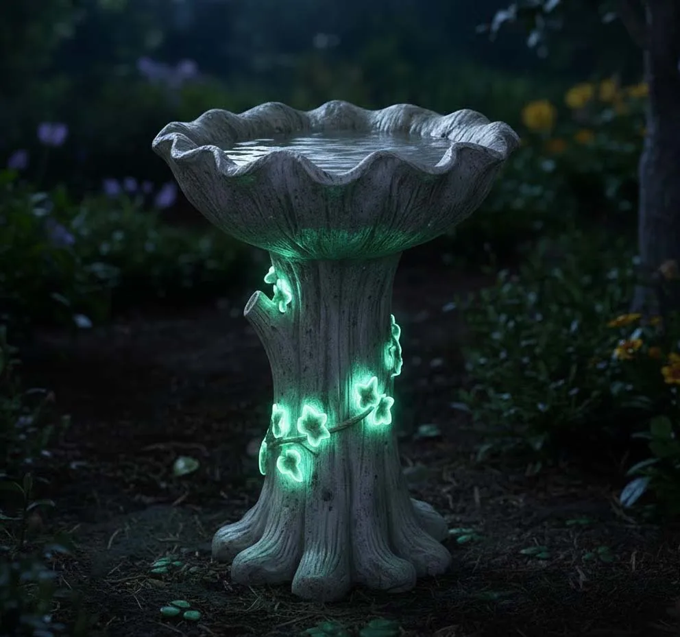 Outdoor Resin Bird Bath for Garden - Vintage Tree Trunk Style Birdbath Figurine, Weather-Resistant Wild Bird Feeder Bowl