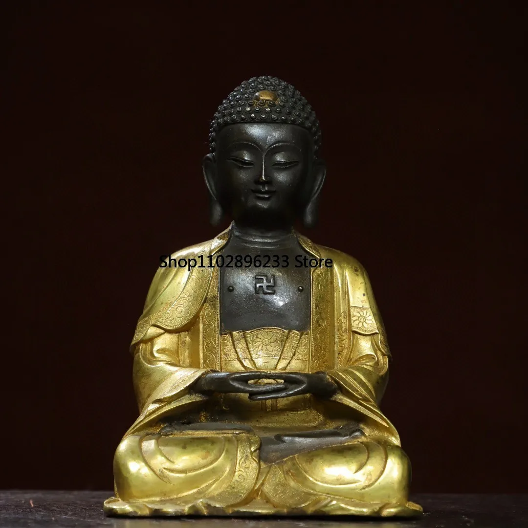 Tibetan brass mud gold cinnabar painting Sakyamuni Dahri Tathagata statue home temple ornament 18cm supplies