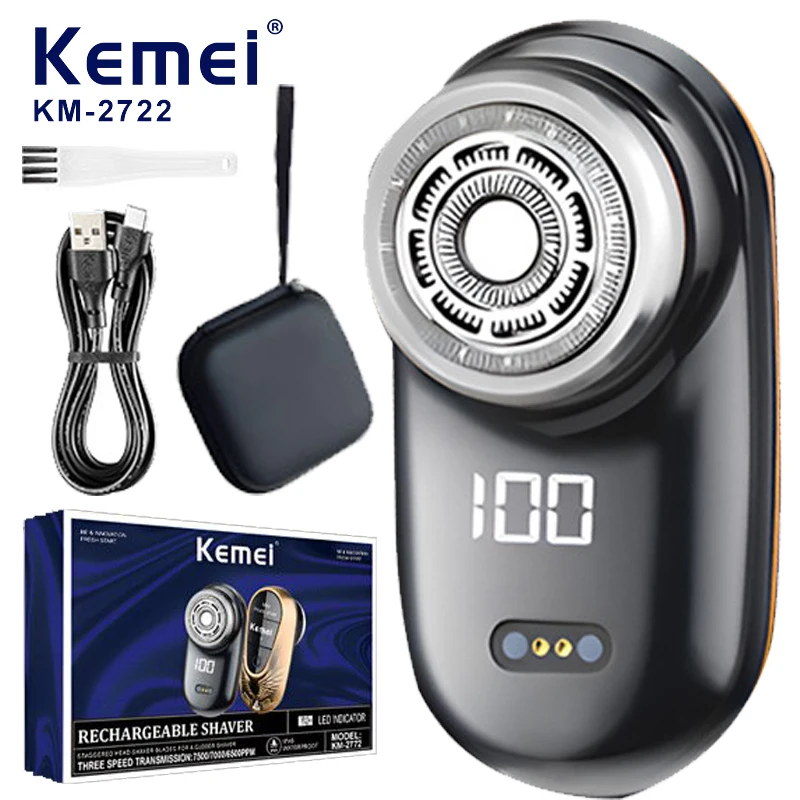 Kemei Mini Electric Razor Wet/Dry Washable Razor Fast Charging Digital Display Portable Electric Shaver Men's Car Mounted Blade