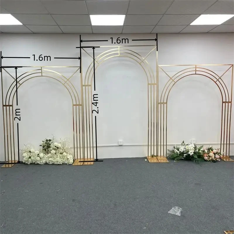 3 Stücke Hochzeitsbogen mit glänzender Goldlinie, mehrstöckiger Hintergrundrahmen, Hochzeitsblumenrahmen, Schleier-Stützrahmen – Detail 6