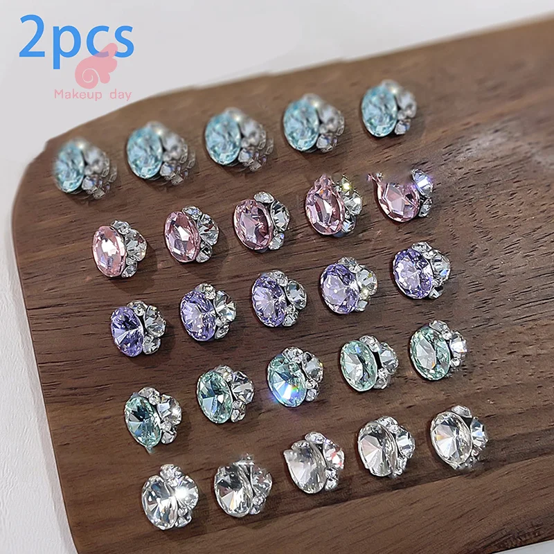 2 szt. Kolorowy kryształowy pilnik do paznokci diament luksusowe jaja gołębiego Nail Art dżetów klejnoty blask szklane kamienie do paznokci Diy Charms