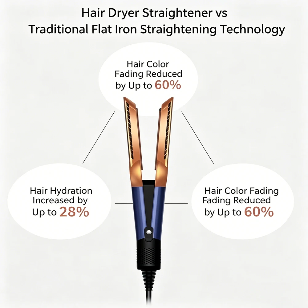 110000 RPM 1300W High Speed Fast Heating Negative Ion Plasma 3-in-1 Titanium Hair Dryer Straightener, Temperature Control view 3