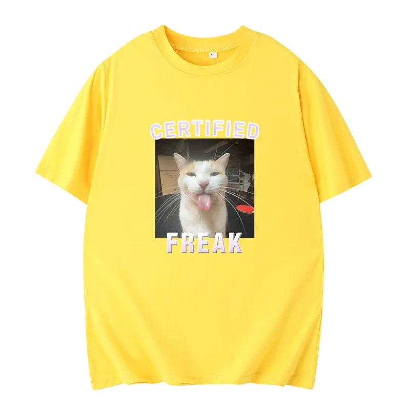 Certified Freak Funny Cat Meme T-shirt Women's Fashion Retro Short Sleeve T-shirt Casual Loose Slightly Stretch Funny Trendy