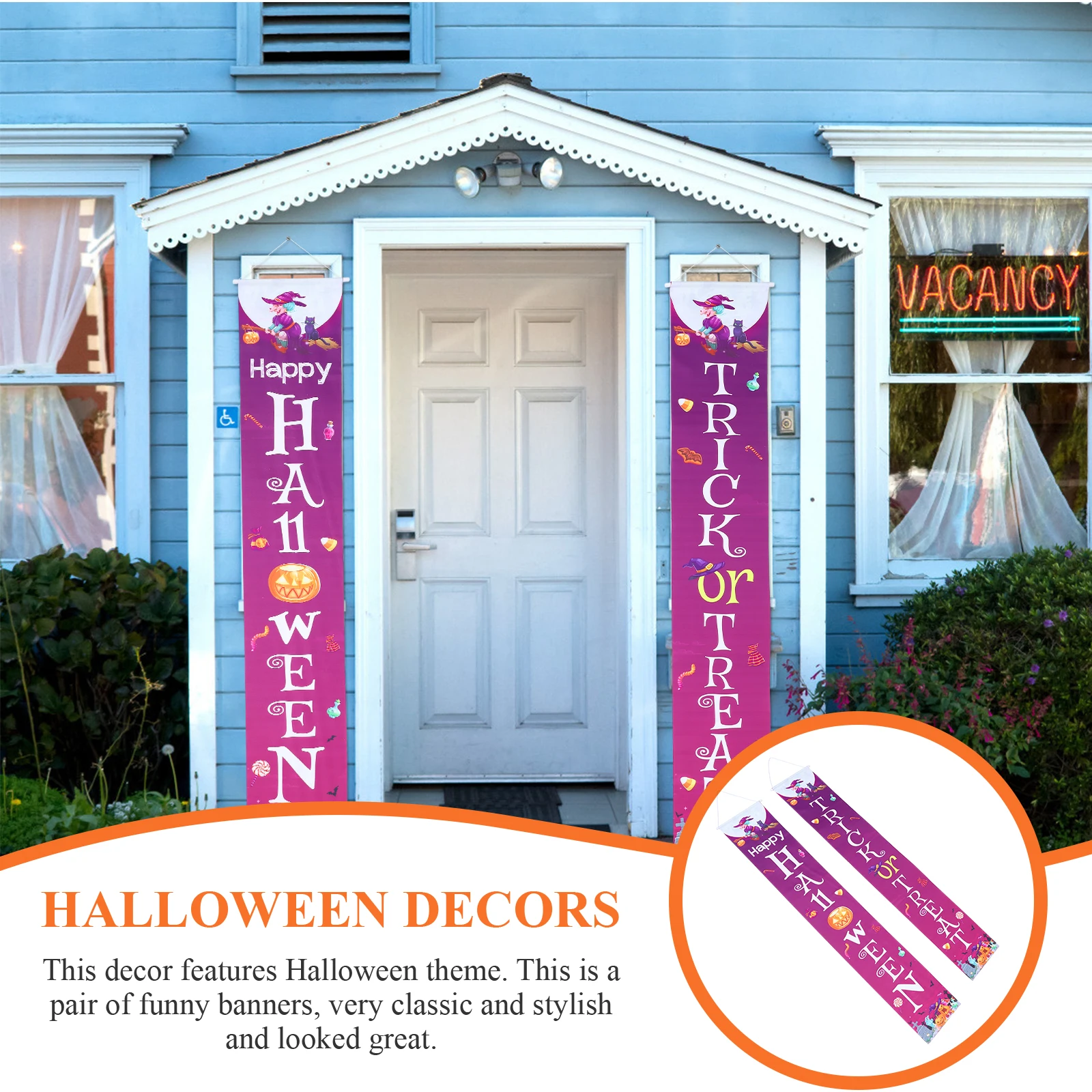 

Halloween Door Couplets Decorations for Front Door 2 Pair Funny Banners Spooky Party Polyester Cloth Halloween Decors Couplet