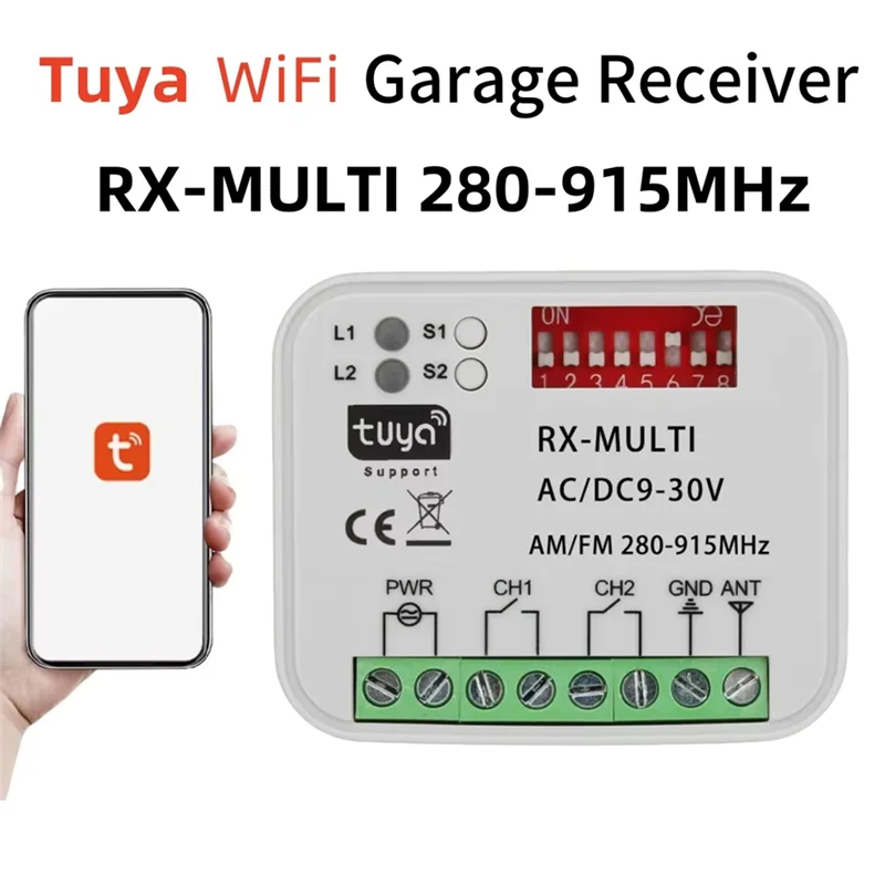 THIVN-280-915Mhz Universal RX Multi Tuya WIFI Garage Door Remote Control Receiver Momentary AC DC 9-30V Switch Module Relay