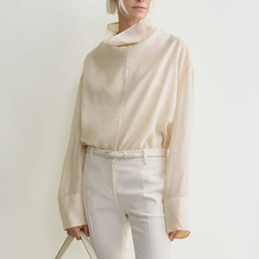 

Maxdutti, 65% лиоцелл + 10% лен, свободная рубашка с воротником-шарфом, комплект из двух предметов для женщин, женские блузки и рубашки, женский топ с длинными рукавами