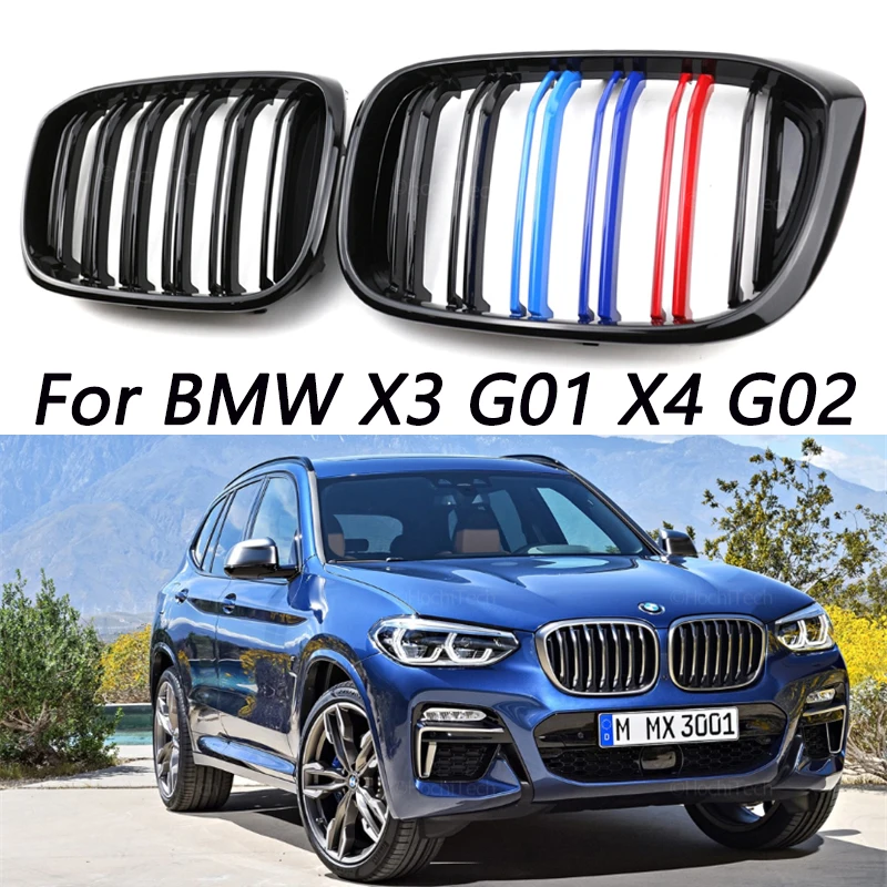 

Автомобильный передний гриль для BMW X3, X4, G01, G02, G08 2018, 2019, 2020, 2021, двойная линия, глянцевые черные гоночные грили, автомобильные аксессуары