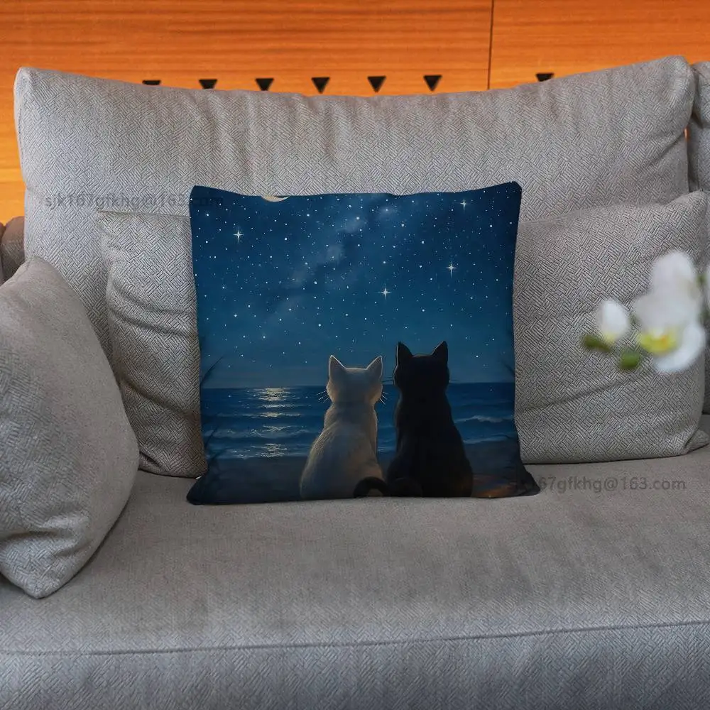 Funda de almohada con forma de gato y corazón de estrella, funda de almohada antipolvo con cremallera Invisible, funda de cojín de sofá de felpa corta y sedosa