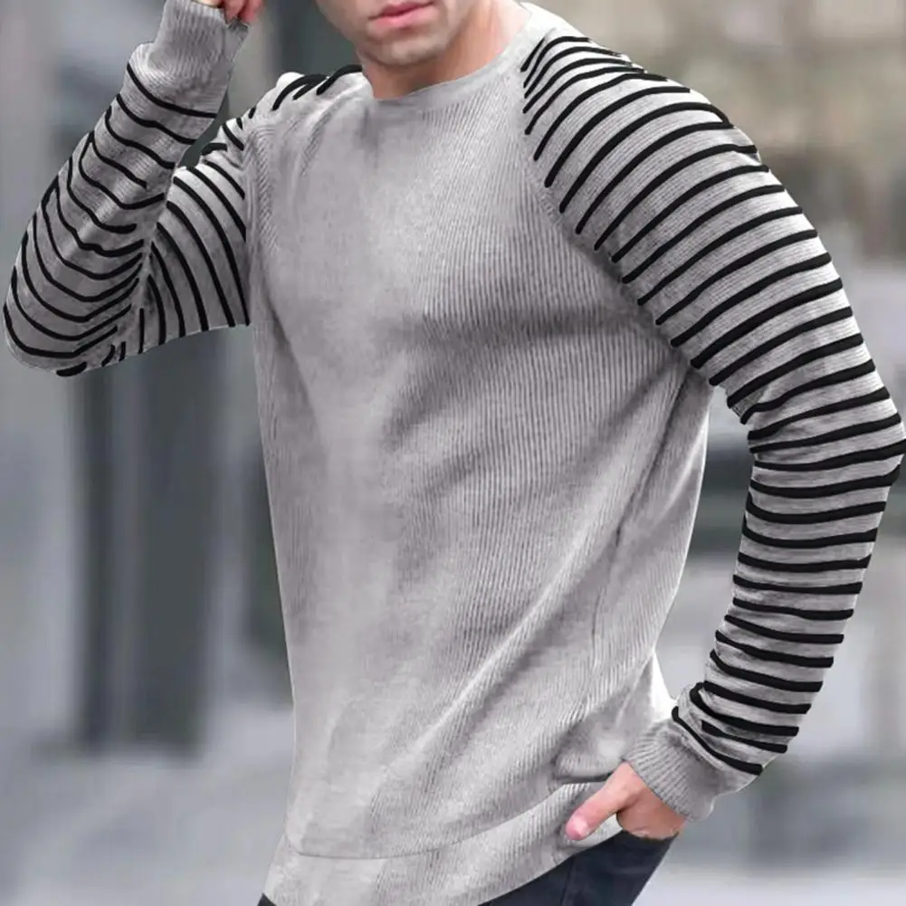 Pull Chic pour hommes, coupe 3D, extensible, automne, hauts simples, décontractés, couleur Pure, T-shirt à rayures