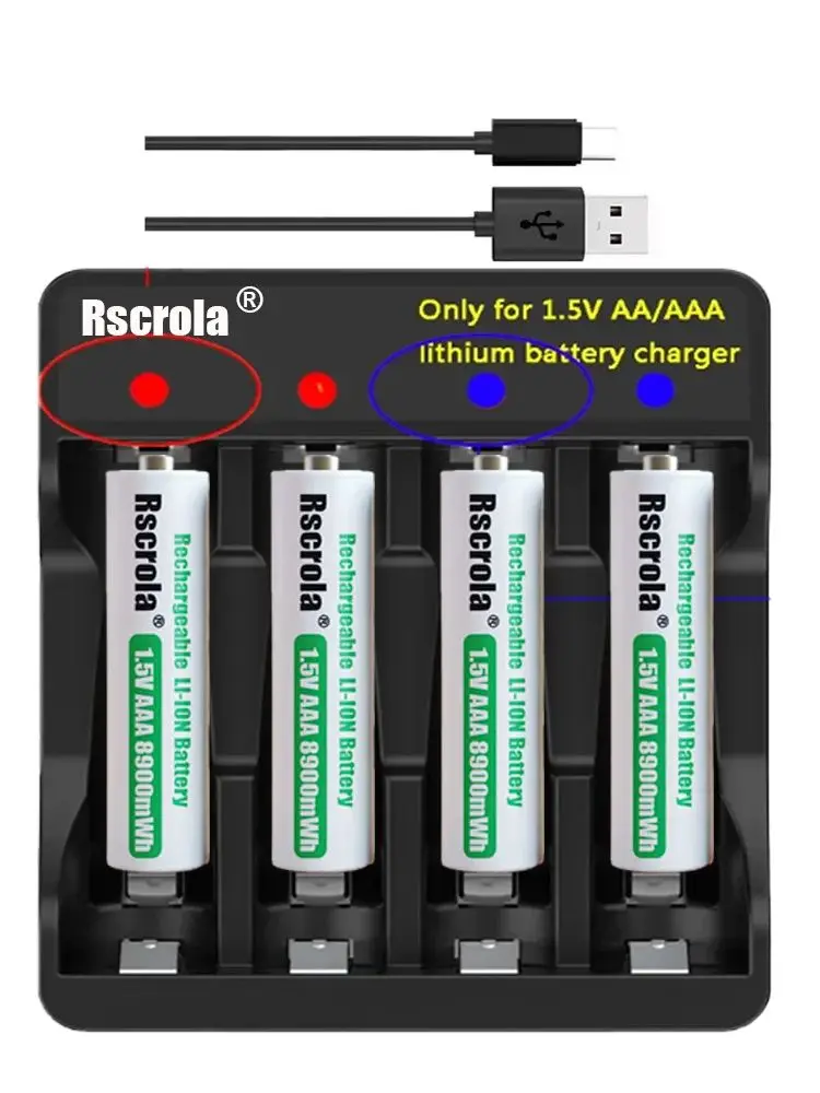 Batterie Lithium-ion universelle Rechargeable 1.5V AAA 8900mWh, charge rapide avec chargeur pour Camare, horloge, souris, ventilateur, jouets électriques