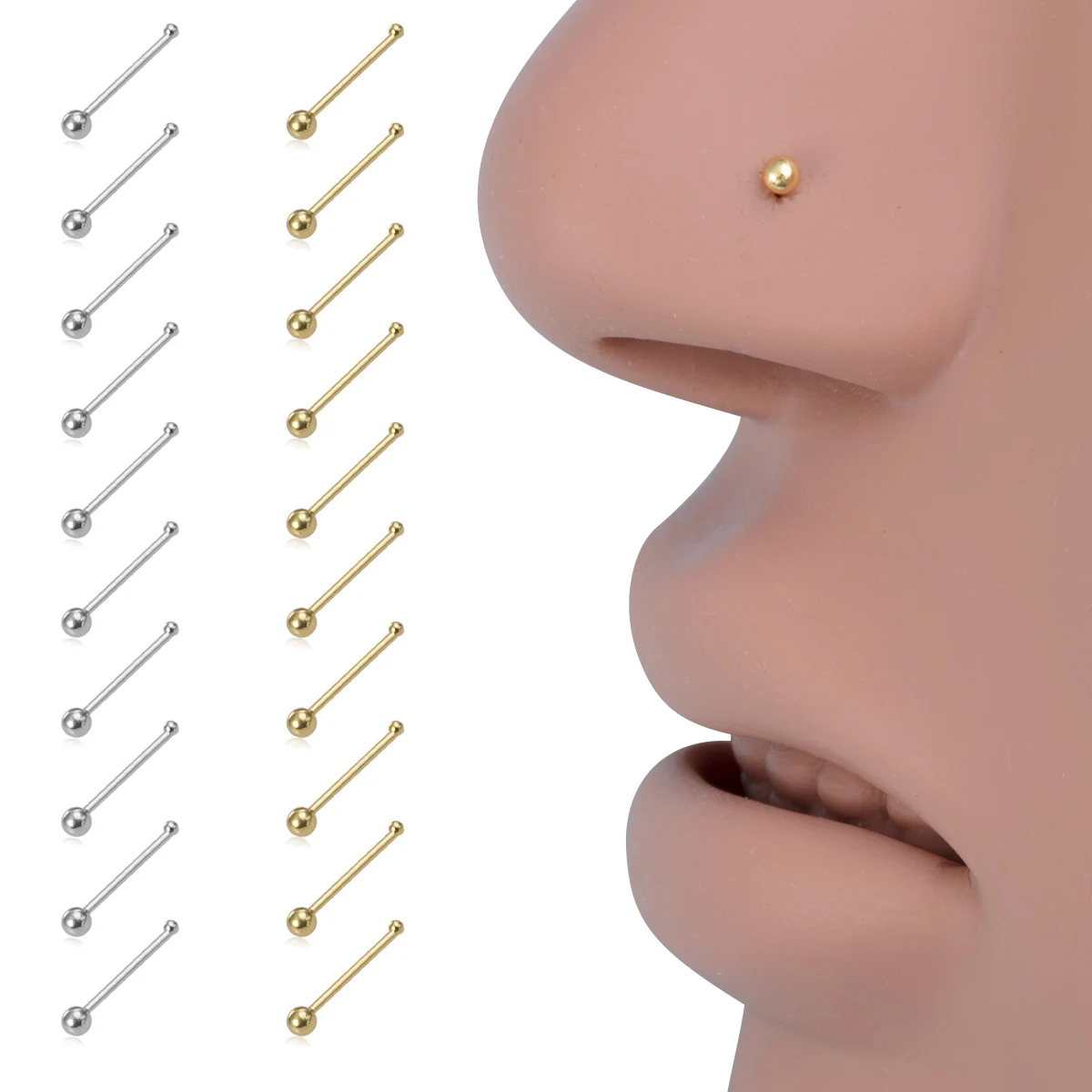 5/10pcs Small Tiny Round Ball Nose Rings Ear Piercing Ear Stick Stud Earrings For Women Men Maintaining Ear Hole