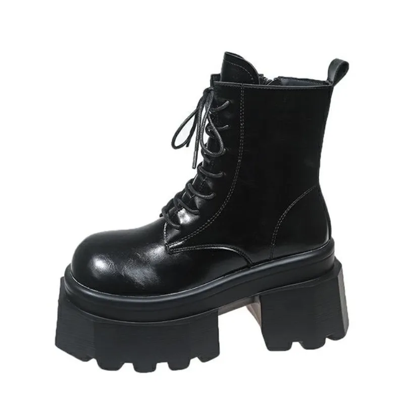 

Новые модные/удобные короткие ботинки, подиумные мотоциклетные ботинки 9 см для увеличения ног/шоу, женские ботинки на тонкой толстой подошве