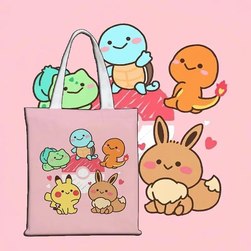 Pokémon Cute Canvas Bag Canvas Tote Student Tutoring Bag School Commute Large Capacity Bag Gift for Friends Fun Gift