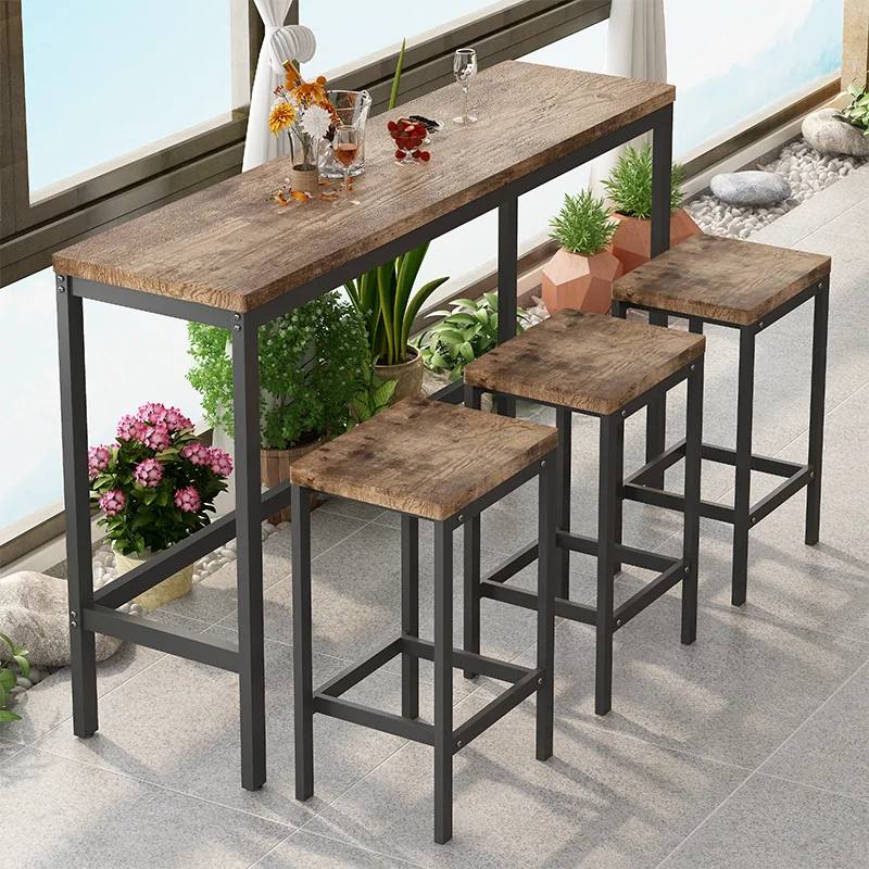 Modern Design Kitchen Dining Table, Pub Table, Long Dining Table Set with 3 Stools, Easy Assembly, Natural