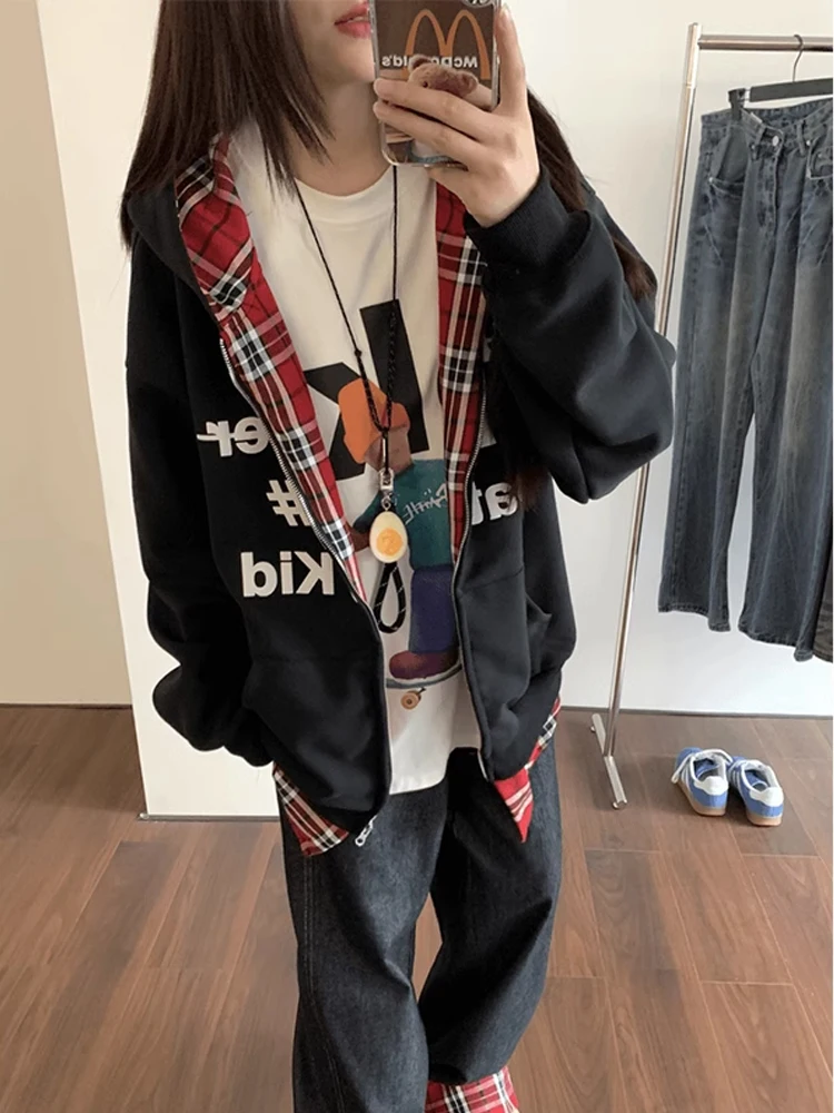 

Мужская толстовка в непринужденном университетском стиле, весенне-осенняя, с клетчатыми вставками, премиум-класса, кардиган, американская уличная одежда, верхняя одежда