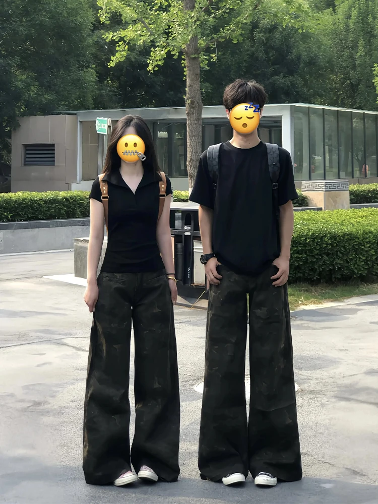 

American Vibe Camouflage Men's Jeans High Street Wide Leg Straight Leg Micro Flared Long Trousers Casual Wear Polyester Cotto...