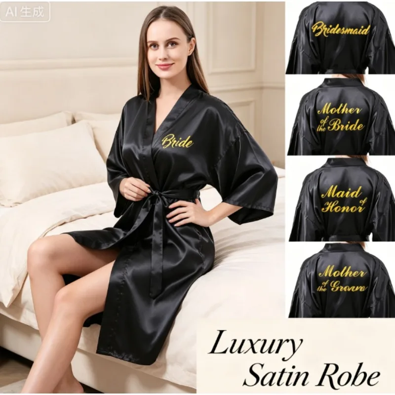 Women‘s Satin Kimono Robe – Floral Print – Wrinkle Resistant & Flowy – Ideal for Honeymoon Photoshoot Bachelorette Party