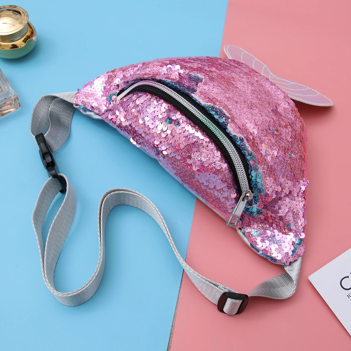 

Sequin Waist Bag Lightweight Large Capacity Women Fanny Pack Mermaid Design Travel Hiking Outdoor Pouch Storage